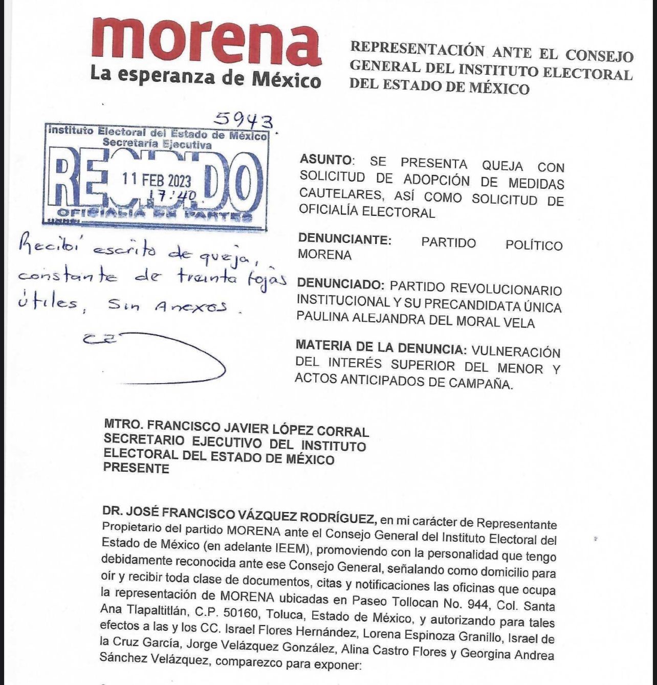 Morena denuncia al PRI y a Alejandra del Moral  #regionmx